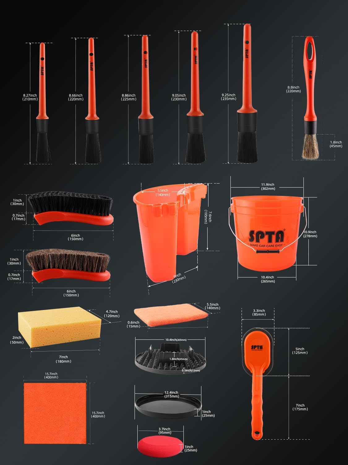 SPTA 31Pcs Car Wash 15L Bucket - Car Detailing Brush ulasan dan harga
